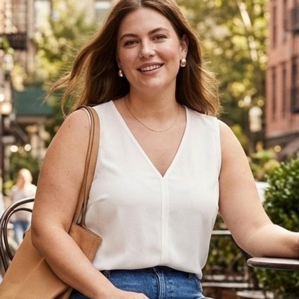 J.Crew Factory Women Ivory White V-Neck Sleeveless Shell Top Size Large NEW